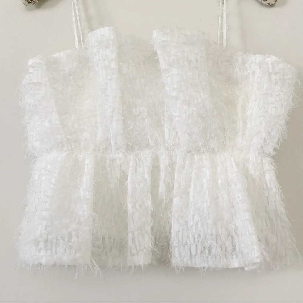 Zara White Crop Top Textured Fringe Top - Picture 5 of 16